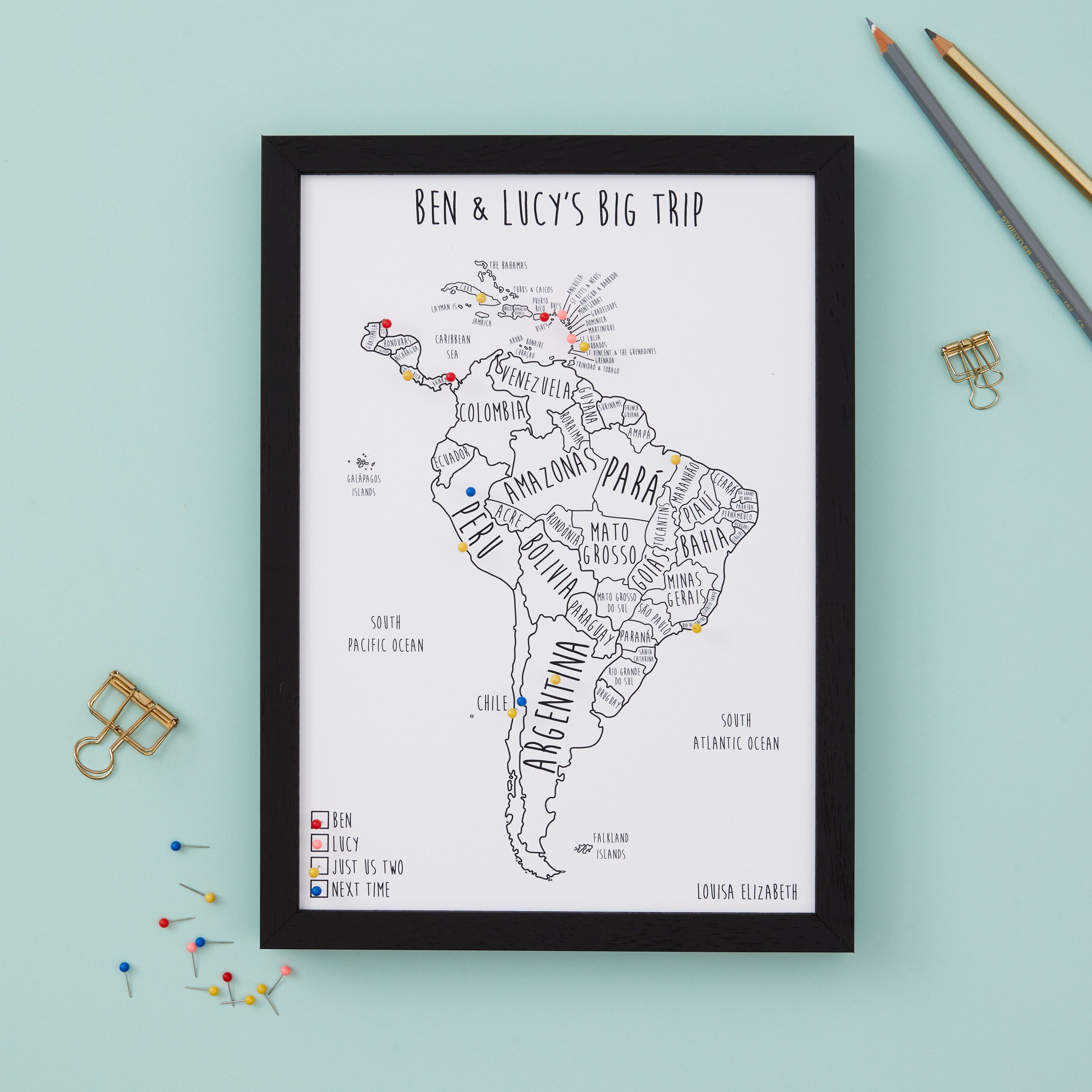 South America Pinboard Map