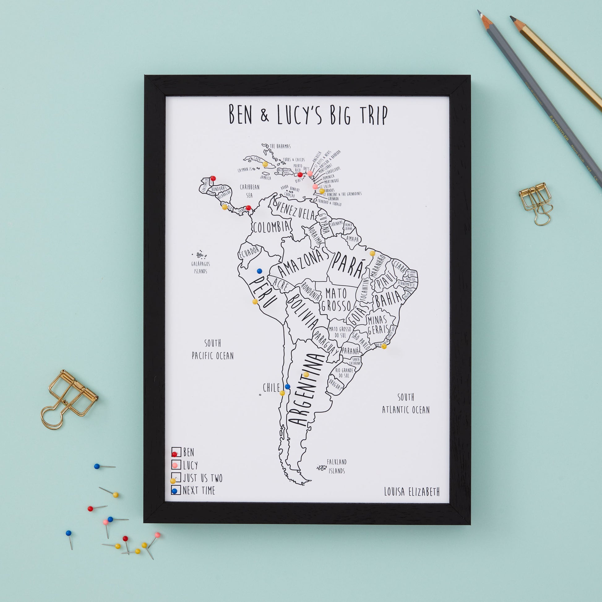 South America Pinboard Map