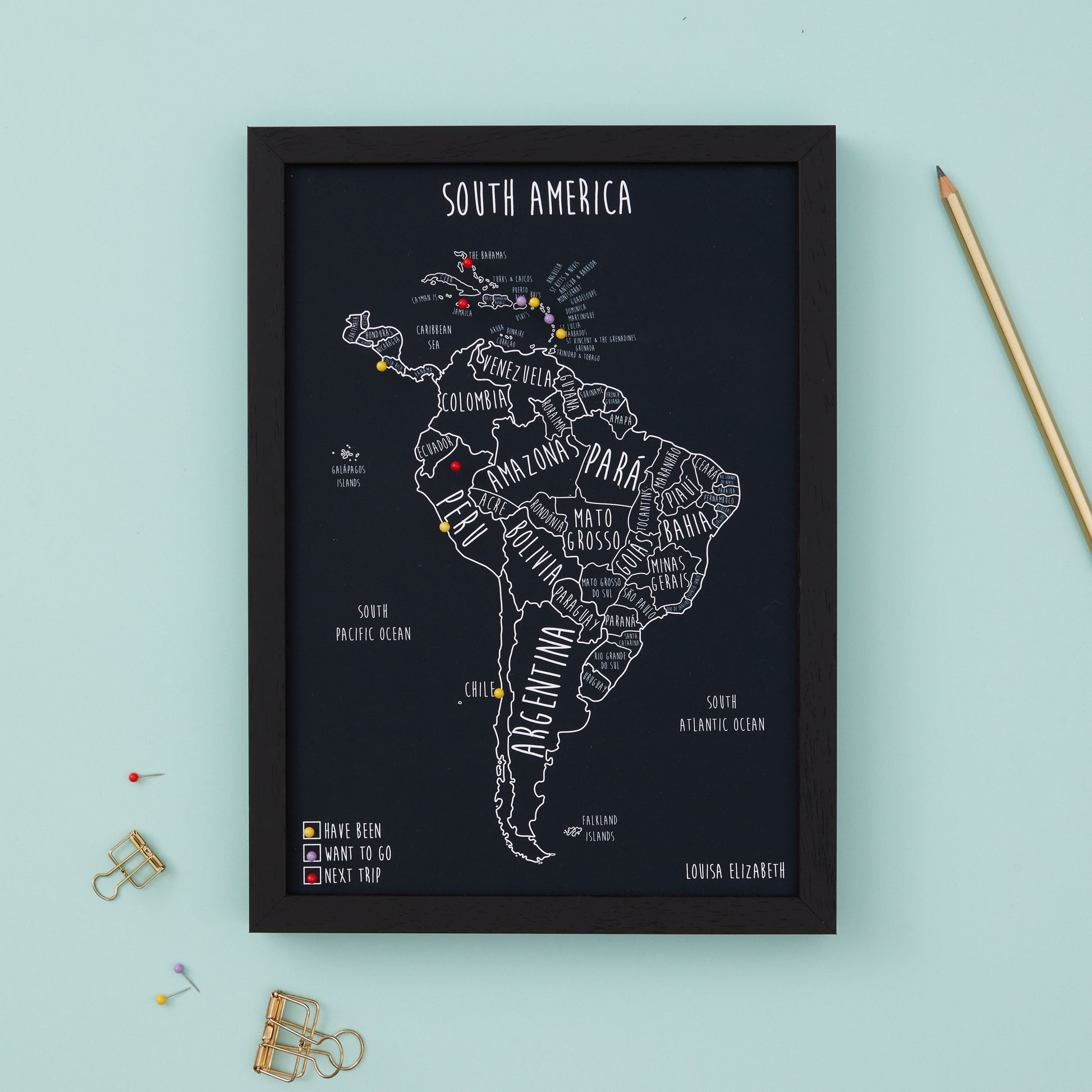 South America Pinboard Map