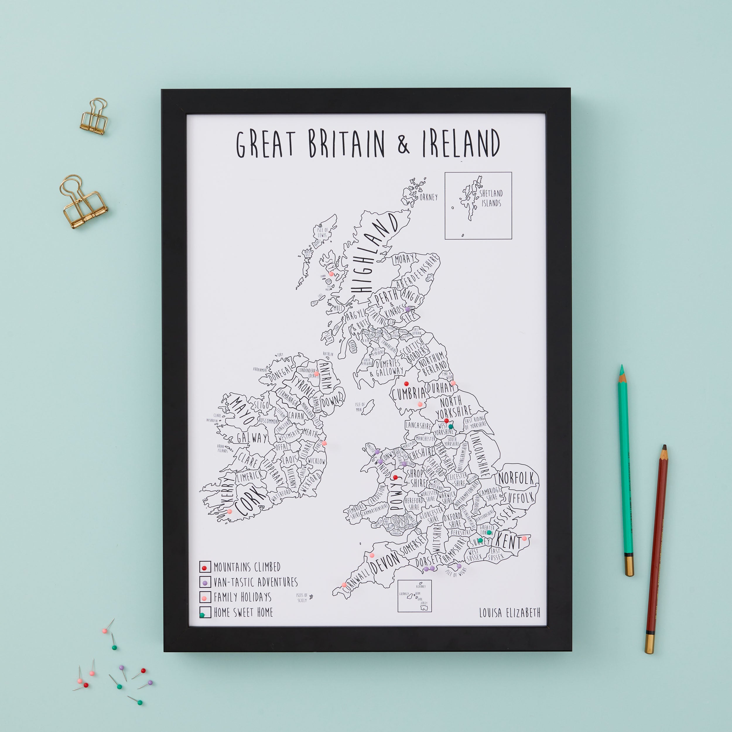 Great Britain & Ireland Pinboard Map