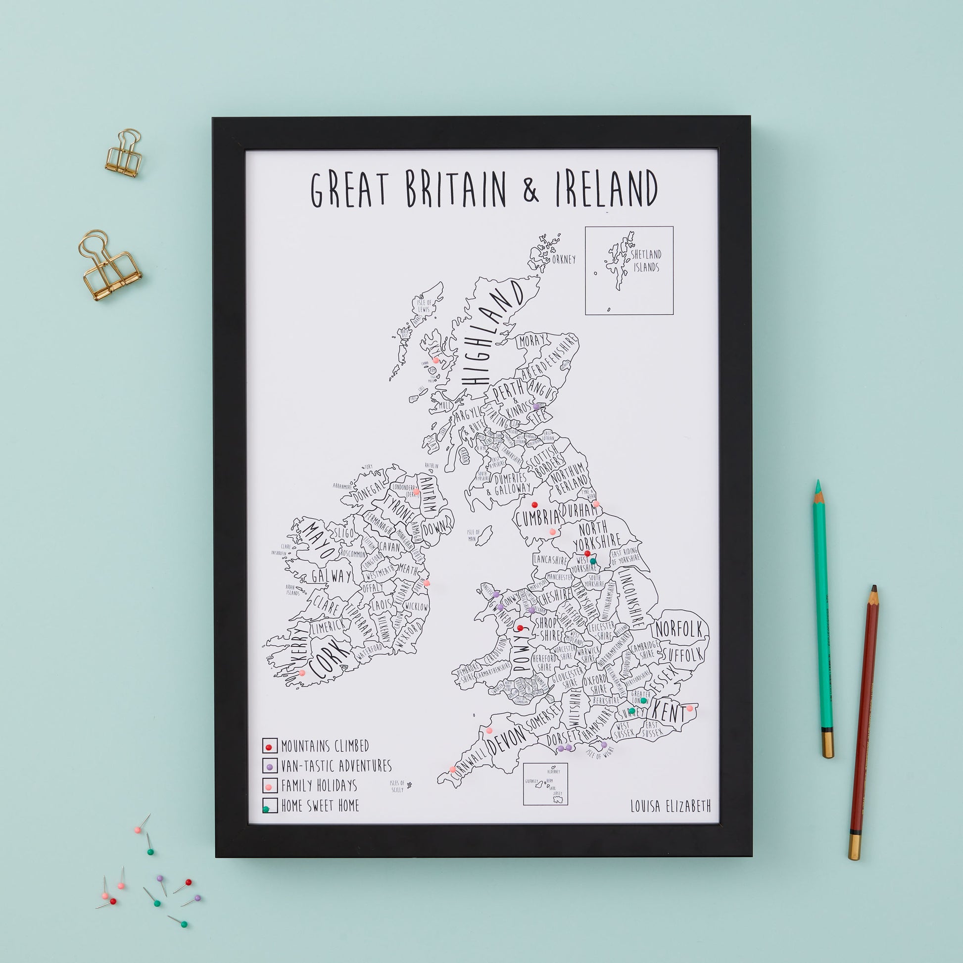Great Britain & Ireland Pinboard Map