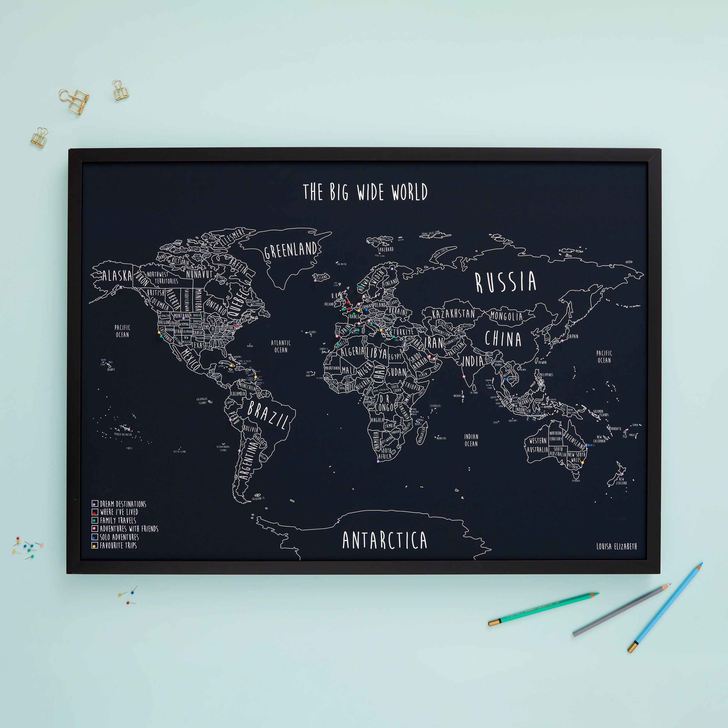 The Detailed World Pinboard Map