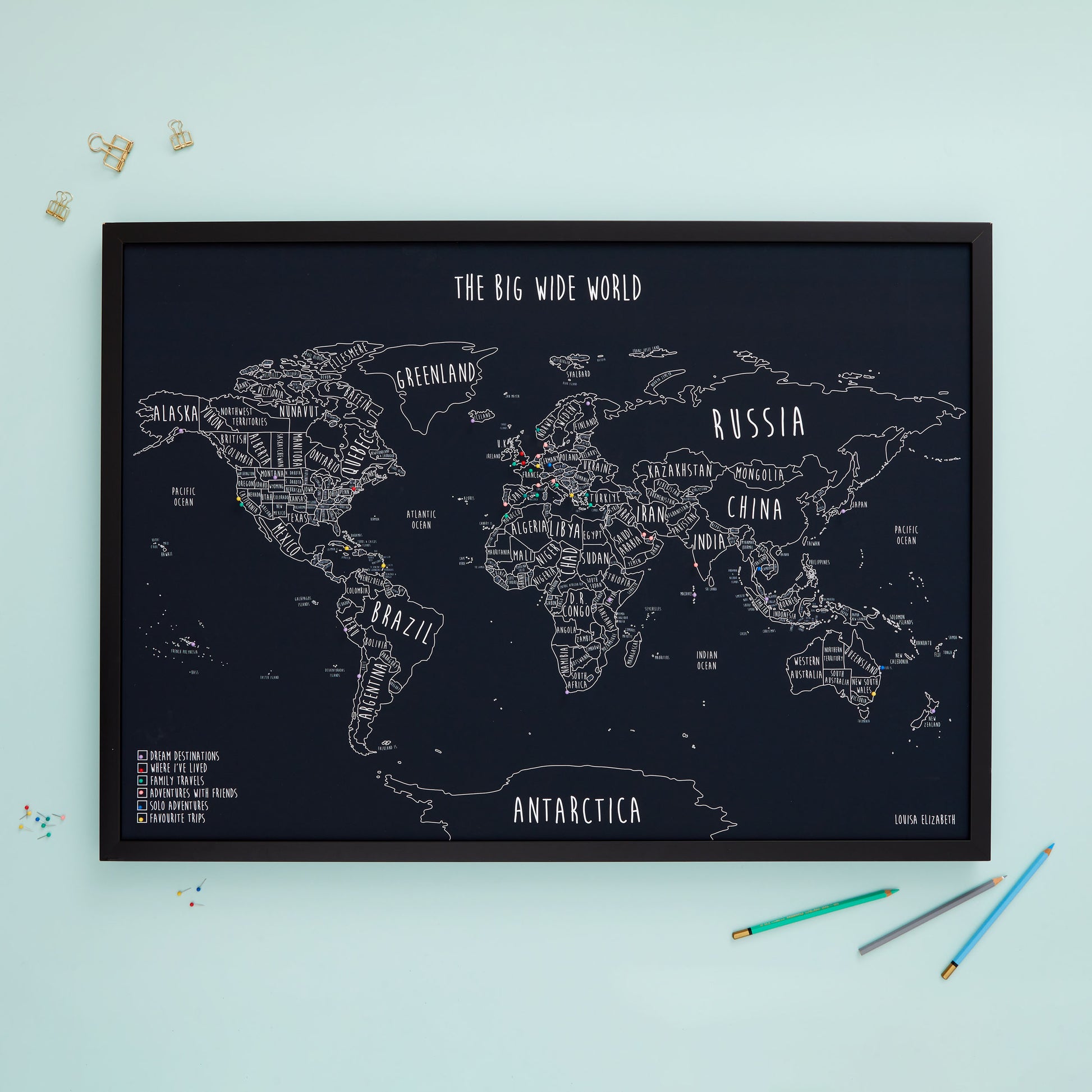 The Detailed World Pinboard Map