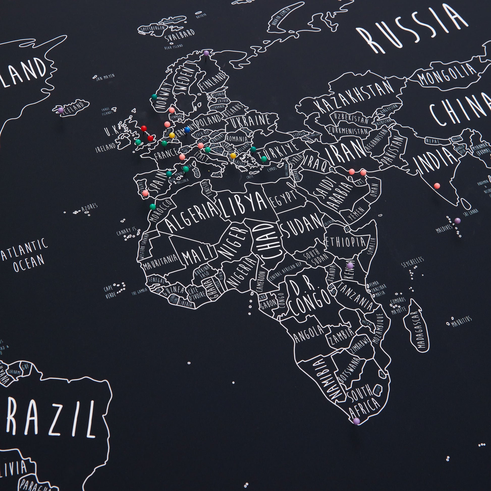 The Detailed World Pinboard Map