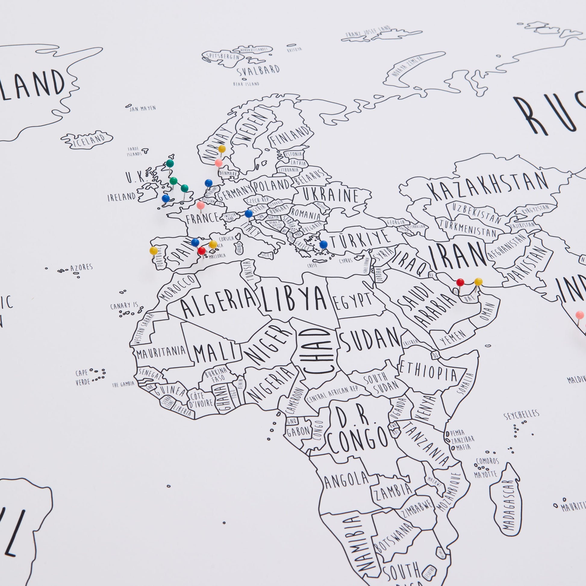 The Detailed World Pinboard Map
