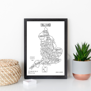 Personalised England Pin Board Map