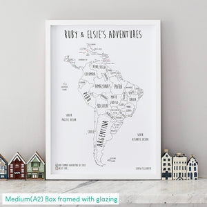 Personalised South America Pin Board Map