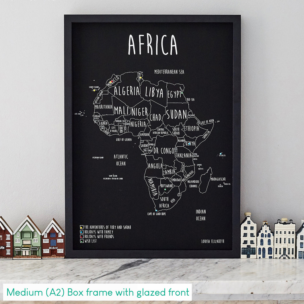 Personalised Africa Pin Board Map