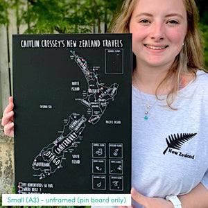 Personalised New Zealand Pin Board Map