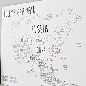 Personalised Asia Pin Board Map